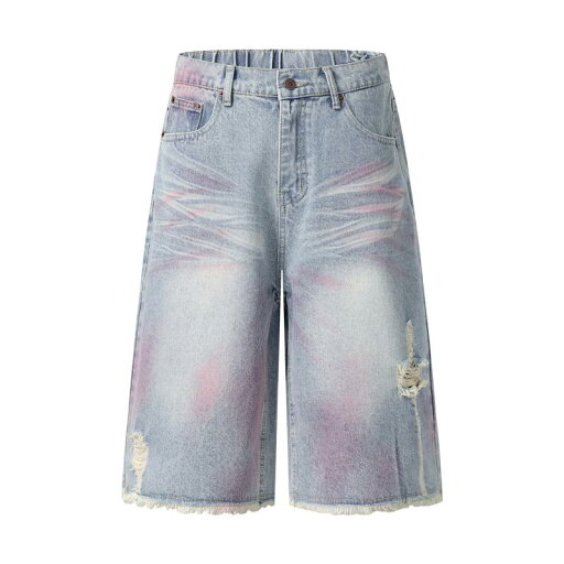デニムパンツ 男性用 七分丈 ダメージ加工 ウォッシュ加工 フリンジ ワイドシルエット ゆったり コットン ブルー カジュアル ストリート 個性的なデザイン 春夏 デニムパンツ 男性用 七分丈 ダメージ加工 ウォッシュ加工 フリンジ ワイドシルエット ゆったり コットン ブルー カジュアル ストリート 個性的なデザイン 春夏