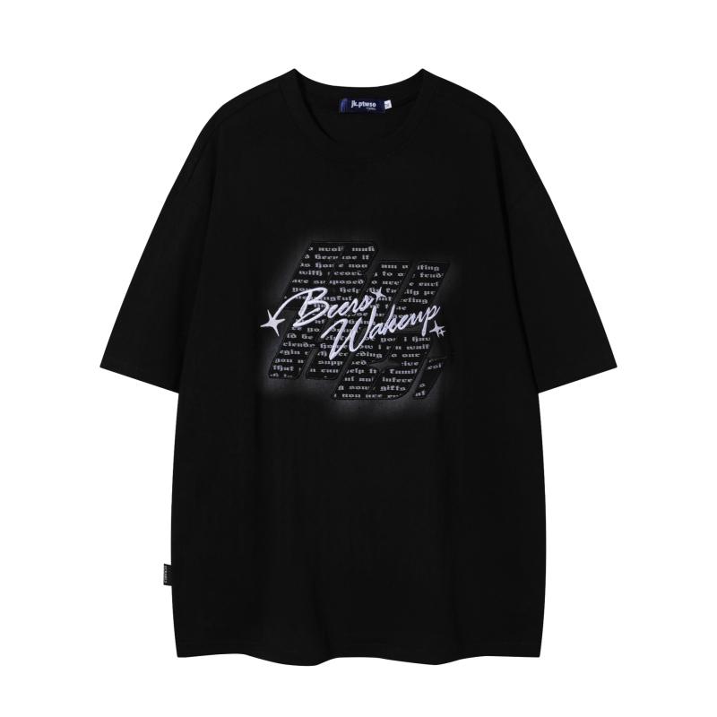 Tシャツ メンズ レディース 半袖 綿 コットン アップリケ 刺繍 アルファベット ストリート カジュアル ..