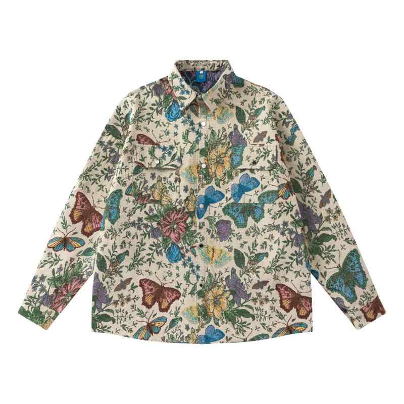 シャツ 男女兼用 アメリカン レトロ ヴィンテージ ハワイアン エスニック 民族柄 ジャカード織り 長袖 ..