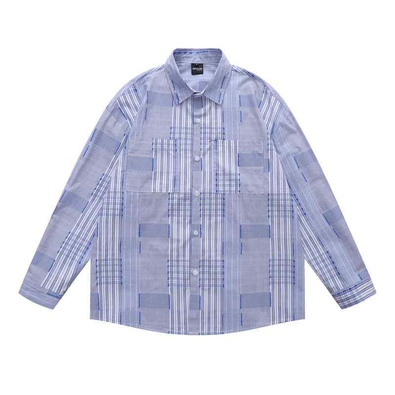 シャツ メンズ ユニセックス 日系 カジュアル トレンド 長袖 切り替え チェック柄 コントラストカラー ..