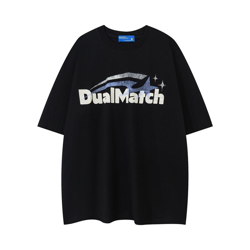 Tシャツ ユニセックス アメリカンビンテージ風 色褪せ グラフィティ アルファベットプリント デザイン オーバーサイズ 半袖 クルーネック コットン100% カジュアル トップス 春夏(4)