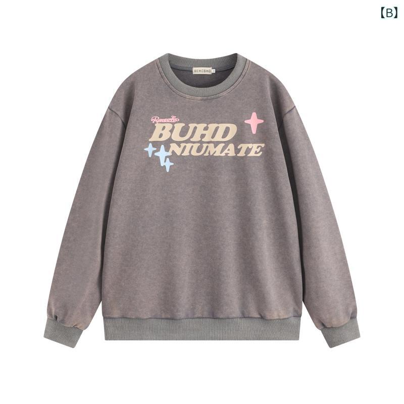 スウェット 男女兼用 秋冬 ストリート系 クルーネック ウォッシュ加工 スパイダー プリント ルーズシルエット 個性的 デザイン コットン トップス カジュアル