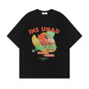 Tシャツ メンズ カップル アメリカンレトロ マンゴーレター柄 コットン 半袖 クルーネック ゆったり ビッグシルエット カジュアル 普段使い 夏 ルームウェア ブラック イエロー