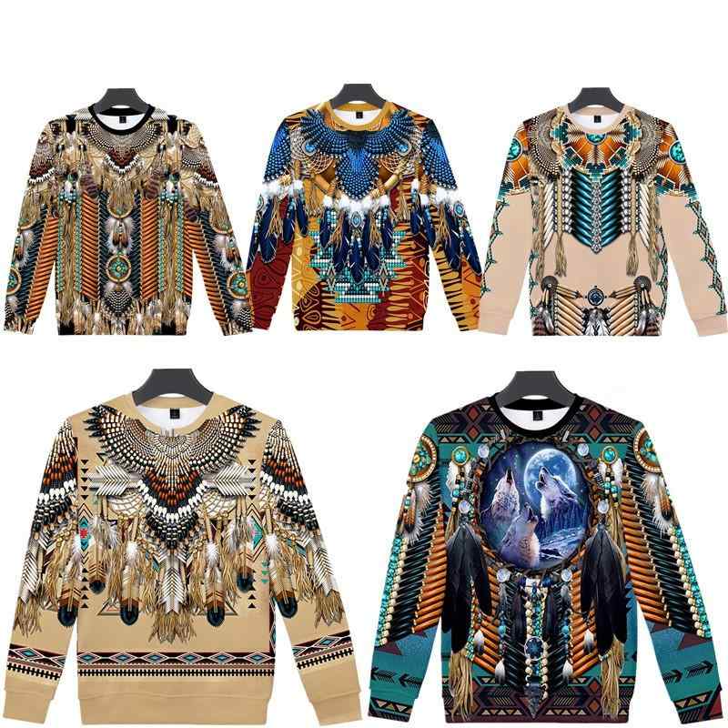 パーカー メンズ 長袖 プルオーバー インディアン柄 立体プリント ポリエステルフーディー ストレート..