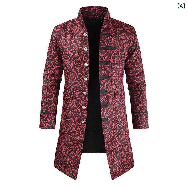 コート メンズ 秋冬 スチームパンク カジュアル 薄手 トレンチコート ショート丈 立襟 シングルボタン スリムフィット アウター ジャケット 普段使い イエロー レッド ブルー