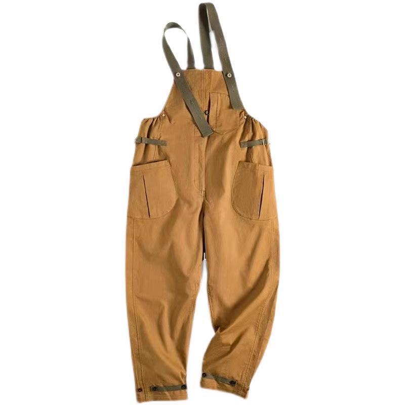 オーバーオール メンズ サロペット つなぎ 男性用 アメカジ ワークウェア ヴィンテージ レトロ ゆったり ルーズ ストレート ボーイフレンド カジュアル 普段使い アウトドア 綿 コットン ブラウン 茶色