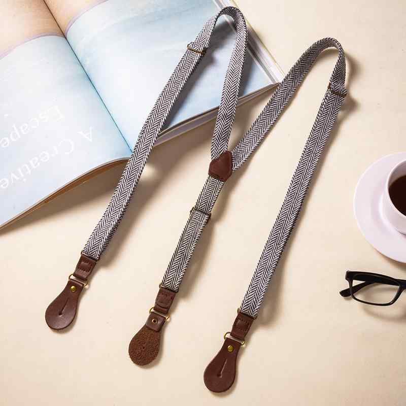 サスペンダー ユニセックス 大きいサイズ ブリティッシュ レトロ クラシック ヘリンボーン柄 綿 2cm幅 Y字型 調節可能 3点留め クリップ式 ビジネス フォーマル 結婚式 スーツ スラックス用