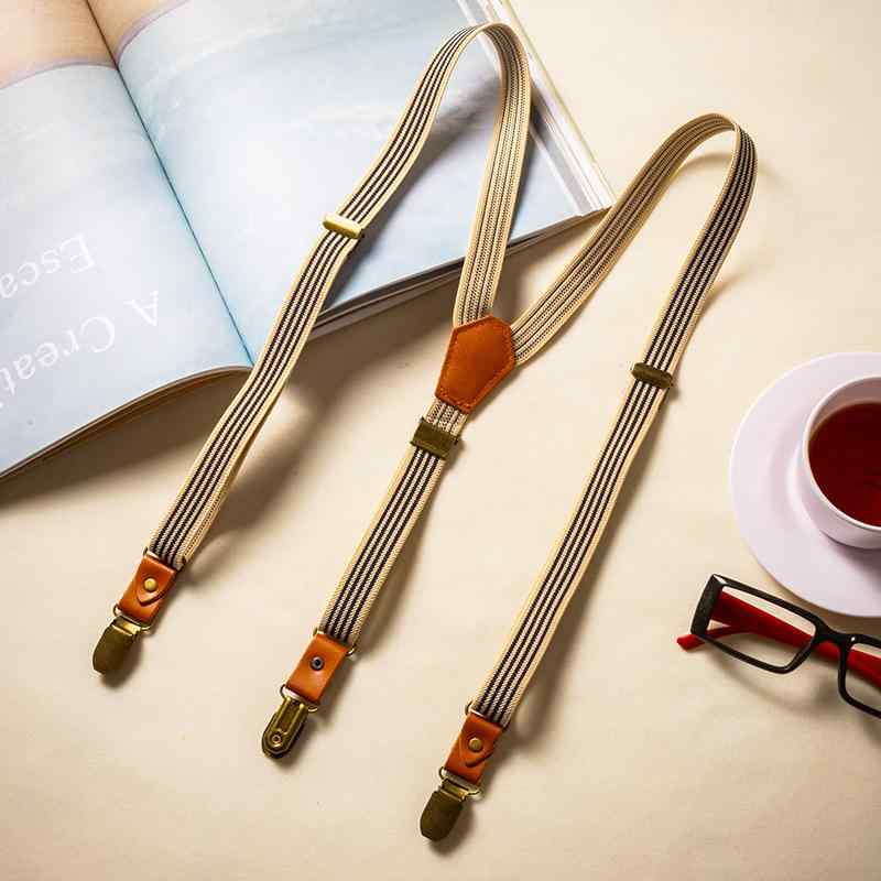 サスペンダー 大人 男女兼用 滑り止め ゴム 高伸縮性 ストライプ 3クリップ Y型 長さ調節 2cm幅 スラッ..