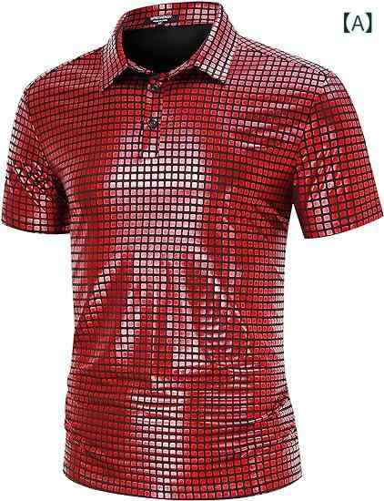 シャツ メンズ スパンコール 光沢 ポリエステル 70年代 ディスコ パーティー ステージ衣装 ハロウィン ..