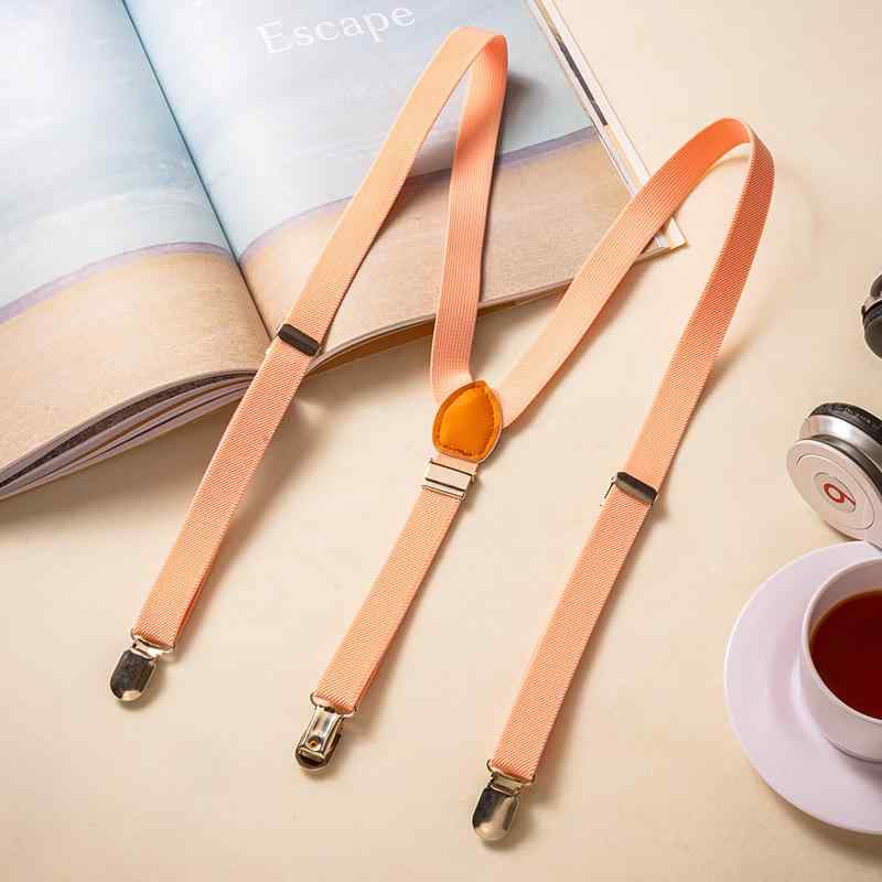 サスペンダー 男女兼用 Y字型 3点留め 滑り止め スラックス用 高伸縮性 長さ調節可能 ブリティッシュスタイル 韓国風 ゴム製 2cm幅 ピンク色 ファッション小物 ビジネス カジュアル おしゃれ