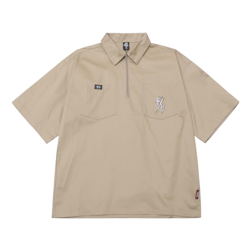 シャツ メンズ ビッグシルエット ハーフジップ 半袖 アメリカン レトロ HIPHOP スケートボード ストリ..