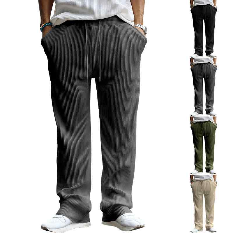 メンズ カジュアルパンツ ゆったり ワイドストレート ドローストリング 春秋 ジャカード ストライプ ストレッチ ロング丈 大きいサイズ 普段使い ルームウェア
