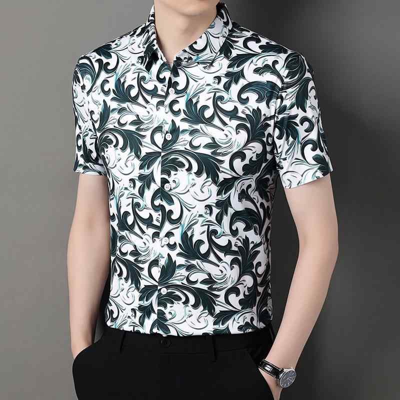 シャツ メンズ 半袖 オープンカラーシャツ ルーズフィット ウェーブ&amp;フレイム柄 3Dデジタルプリン..