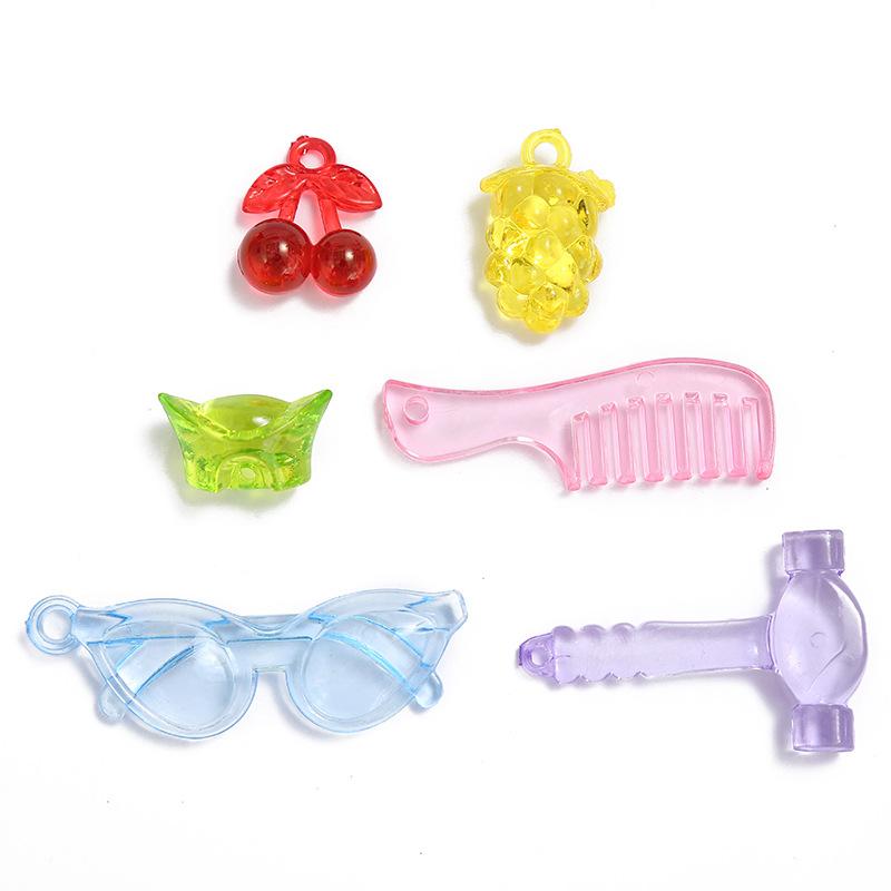 チャーム 子供 DIY 玩具 手作り アクセサリーパーツ メガネ 櫛 カラフル 透明 クリア アクリル 樹脂製 ..