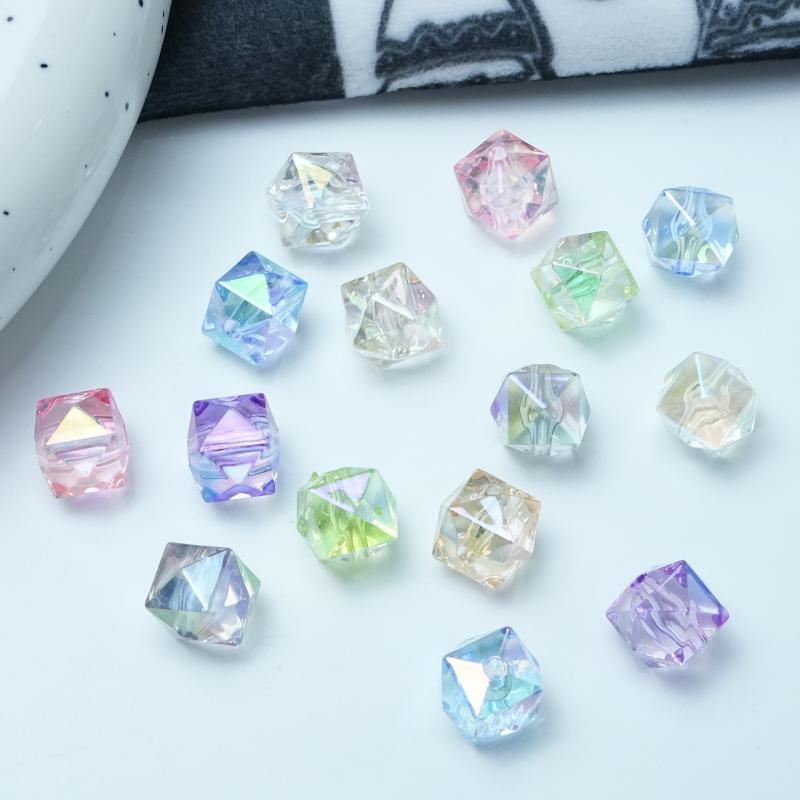 ビーズ アクリル 透明感 多面カット スクエア型 12mm カラーメッキ UV加工 DIY ハンドメイド 手芸 材料 アクセサリーパーツ デコパーツ