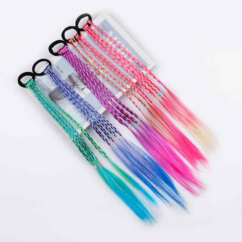 ウィッグ キッズ 女の子 蛍光色 カラフル ポニーテール ブレイド つけ毛 ヘアエクステ ダンス ストリートダンス 発表会 イベント 仮装 コスプレ 合成繊維 簡単装着 アレンジ可能 ミックスカラー(x3)