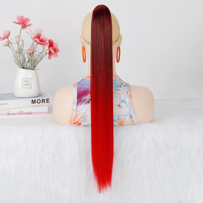 ポニーテール ウィッグ レディース ロング ストレート ブラックベース グラデーション クリップ式 耐熱..