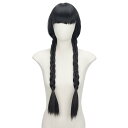 ウィッグ レディース ブラック ストレート ロング ツインテール 三つ編み 前髪ぱっつん 高温耐熱ファイバー コスプレ かつら 仮装 パーティー イベント用