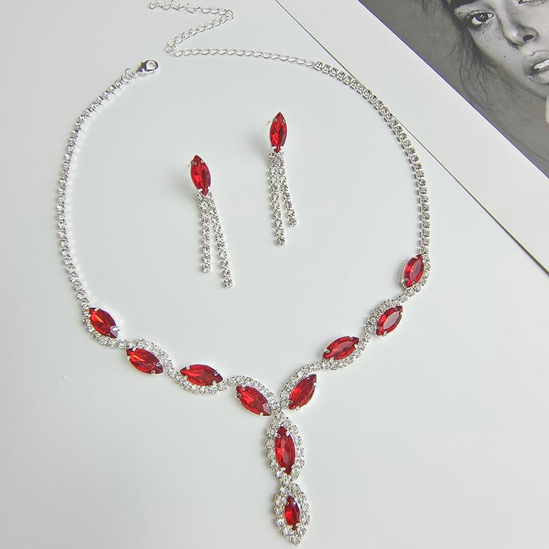 ジュエリー レディース ネックレス ピアス セット マーキスカット 雫 タッセル ジルコニア パヴェ 高級感 華やか マルチカラー 合金 電気メッキ加工(4)