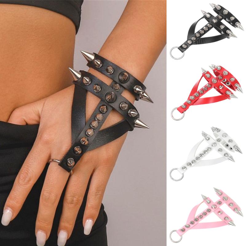 ブレスレット メンズ レディース ゴシック パンク ロック スパイクスタッズ レザー 革 合金 ステンレス 個性的 ダーク 派手 スナップボタン バングル