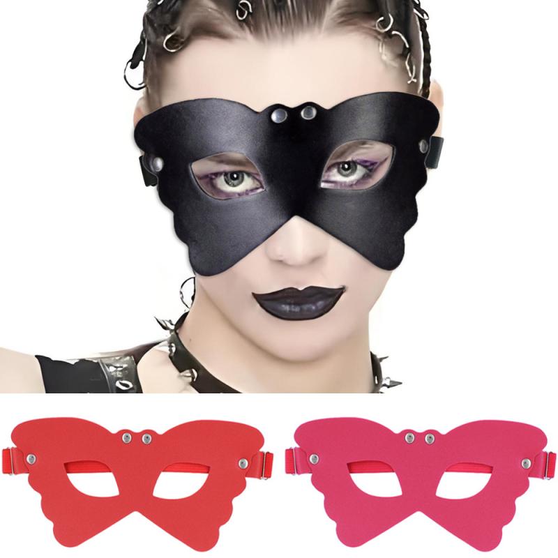 アイマスク パンク ゴシック レザー 蝶 バタフライ レース フリル 調整可能 伸縮性 仮装 変装 コスプレ ハロウィン 舞踏会 パーティー ブラック レッド ホワイト 個性派