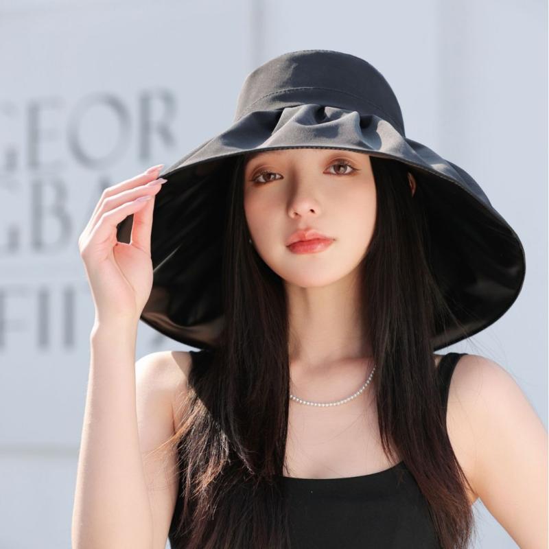 ハット ユニセックス 平天 つば広 UVカット 紫外線対策 日よけ 防風 ポリエステル バケットハット サンハット ビーチ 韓国風 欧米風 個性派 シェル柄 ウェーブ柄 春夏(4)