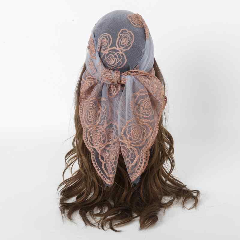 ヘッドスカーフ レディース レース ブライダル ウェディング ターバン ローズ柄 スクエア ポリエステル フェミニン ホワイト ブラック ピンク
