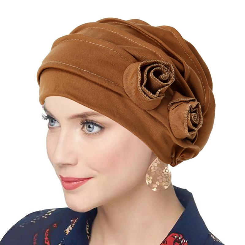 帽子 レディース 医療用 ケア 抗がん剤治療 脱毛ケア 産後用 就寝 室内 花柄 二輪 フラワーデザイン ビーニー ニット ターバン ポリエステル ホワイト ネイビー カーキ