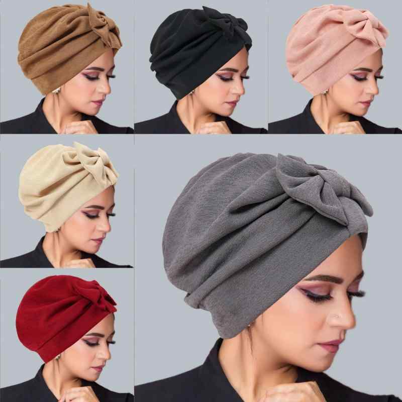 ターバンハット レディース リボン ムスリム風 インド風 リネン調 ポリエステル つばなし ラウンドトッ..