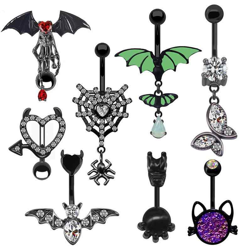 へそピアス 男女兼用 ボディピアス コウモリ モチーフ ダーク系 ゴシック ロック 欧米風 オリジナルデ..