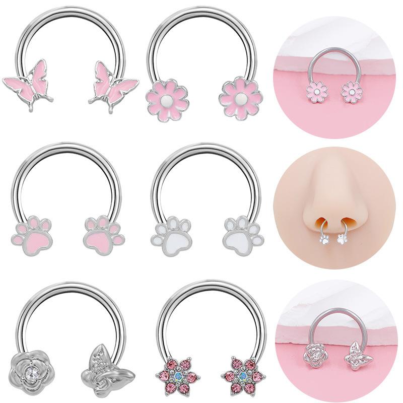 ボディピアス 男女兼用 デイジー 花 モチーフ チタンポスト ステンレス製 セプタムリング ノーズリング 個性的 ユニーク アメジスト ストーン おしゃれ かわいい