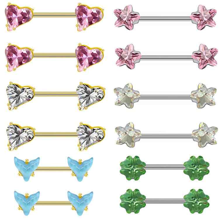 ボディピアス ユニセックス 男女兼用 シンプル エレガント ハート形 星形 スターモチーフ ジルコニア サージカルステンレス 金属アレルギー対応 ニップルピアス へそピアス 普段使い 欧米風