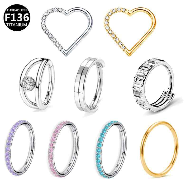 ボディピアス 男女兼用 ユニセックス 純チタン F136 ハート形 ラインストーン 鼻ピアス 鼻リング リッ..