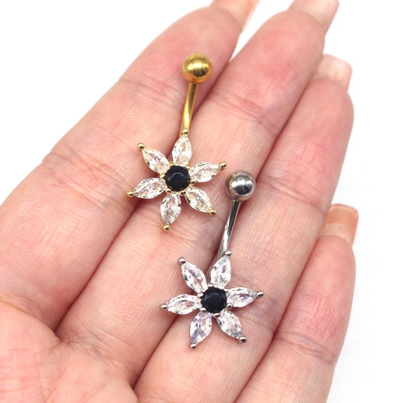 ヘソピアス 花 フラワー ステンレス製 ジルコニア ボディピアス へそピアス 男女兼用 欧米風 おしゃれ かわいい カジュアル 普段使い(x5)