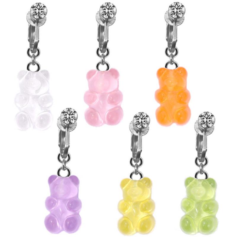 ボディピアス ユニセックス クマ アニマル ノンホール フェイク へそピアス イヤリング イヤーカフ 2WAY 両用 メタル 電気メッキ加工 アクセサリー ジュエリー カラフル 普段使い カジュアルスタイル かわいい(x5)