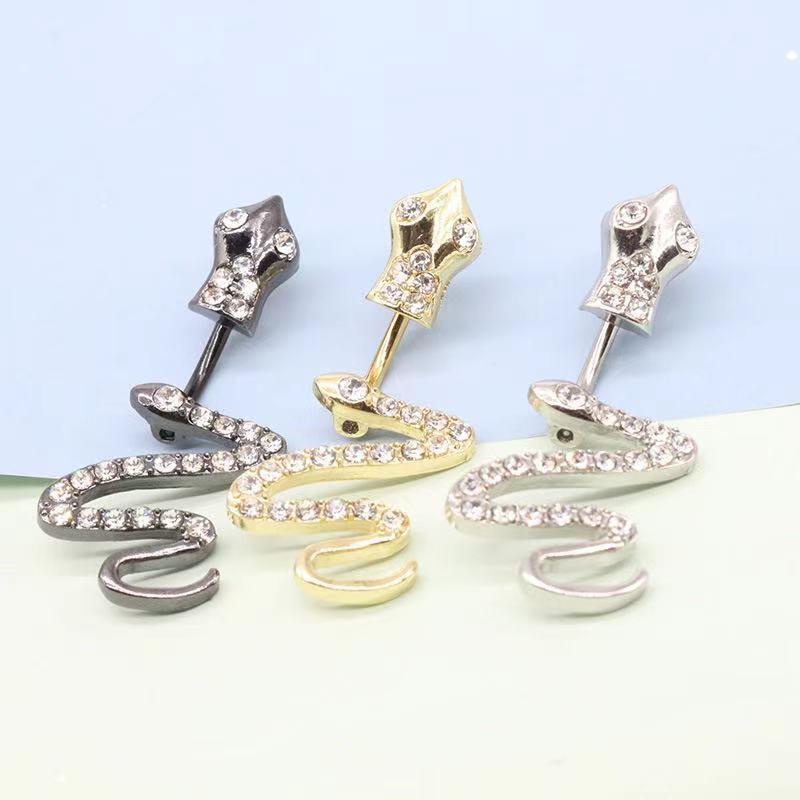 へそピアス ユニセックス 蛇モチーフ ラインストーン ジルコニア サージカルステンレス ボディーアクセサリー おしゃれ トレンド デイリー 普段使い 合金製 多彩なカラー(x5)