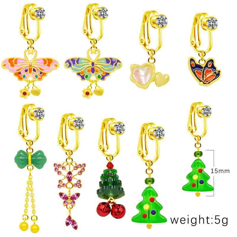 へそピアス ノンホール 穴あけ不要 クリップ式 男女兼用 欧米風 アクリル 亜鉛合金 カラフル 蝶 ハート..