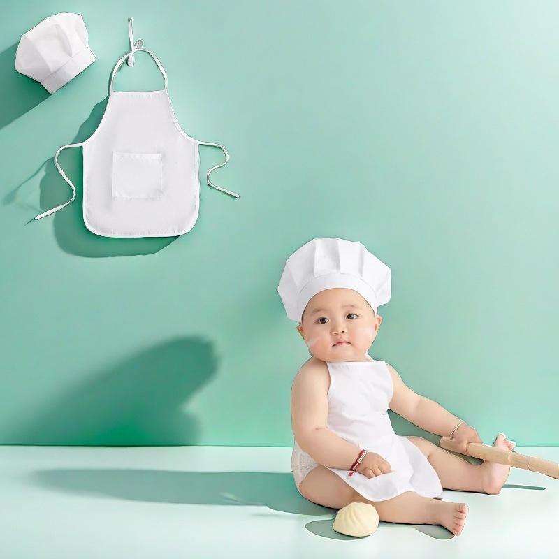 ベビーコスチューム 新生児 赤ちゃん 男女兼用 コック シェフ 料理人 コック帽 服 セット 撮影用 記念..