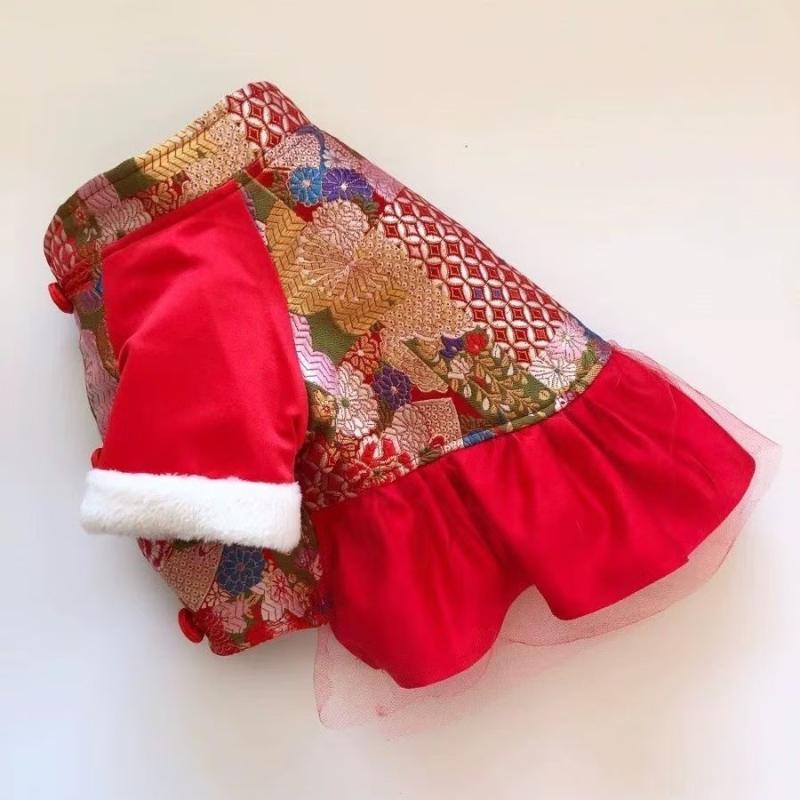 ペット服 小型犬猫用 お正月 チャイナ服 秋冬 晴れ着 ドッグウェア キャットウェア 新春 記念撮影 祝い..