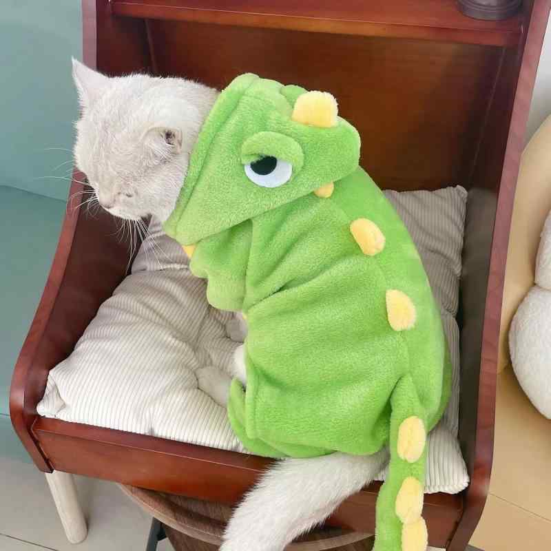 ペット服 犬猫兼用 秋冬用 恐竜 変身 着ぐるみ オールインワン つなぎ 厚手 かわいい フランネル ポリ..