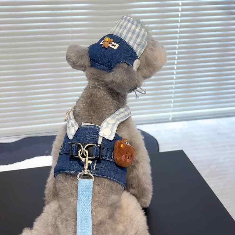 ペットウェア 犬 猫用 小型犬 中型犬 秋冬物 コットン デニム ハーネス ベスト リード一体型 カジュアル お散歩 お出かけ ビション トイプードル ヨークシャーテリア