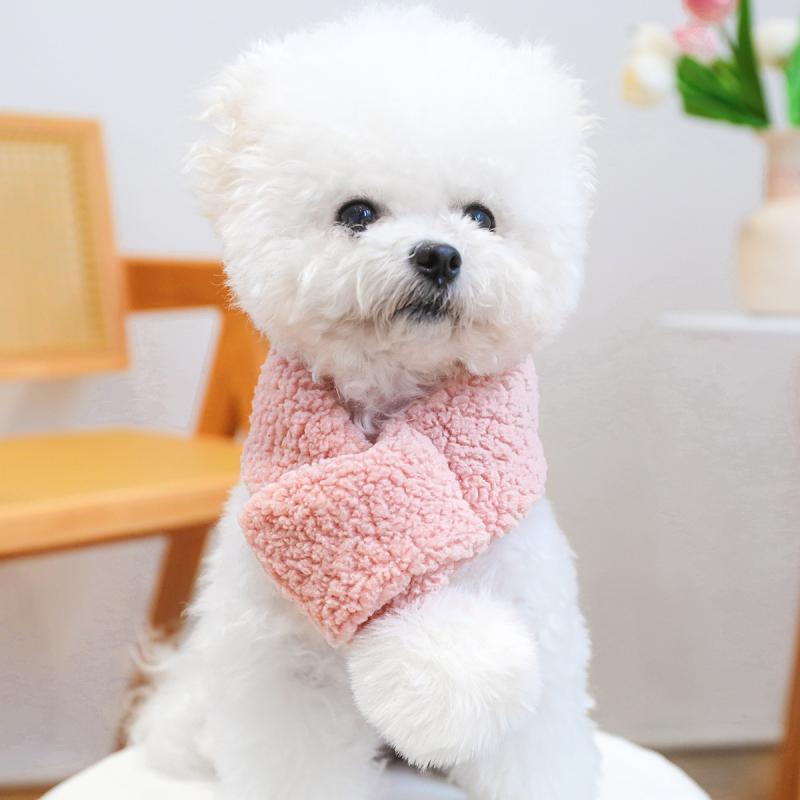 犬猫服 小型犬 子犬 子猫用 かわいい ポンポン マフラー ピンク ポリエステル素材 おしゃれ カジュアル あったか 防寒 お散歩 お出かけ 普段使い