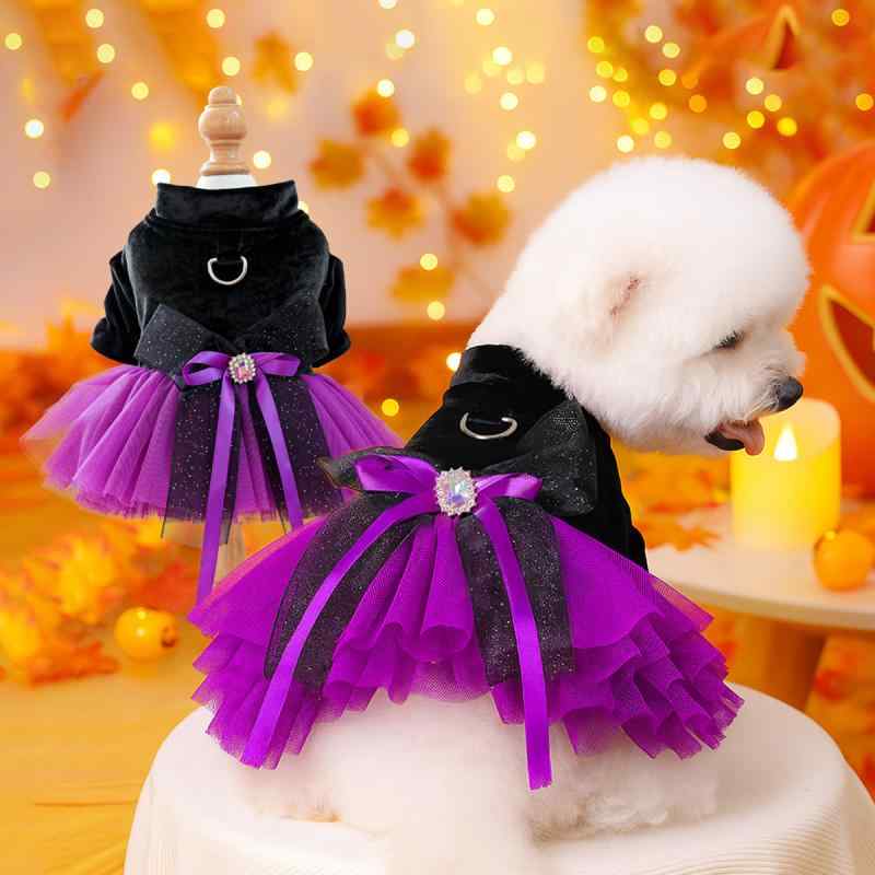 ペットウェア 秋冬 ハロウィン 犬 猫用 魔女風 ドレス コスチューム 衣装 仮装 かわいい ポリエステル製 男女兼用