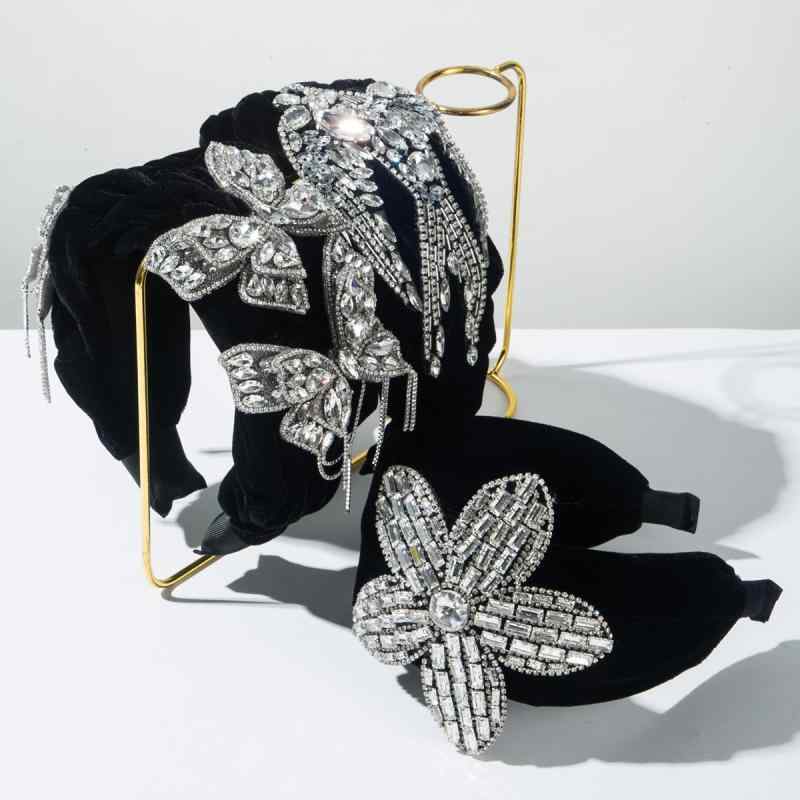 ヘアアクセサリー レディース 女性用 韓国風 ベロア生地 編み込み カチューシャ 重厚デザイン 高級感 全面ラインストーン 蝶 ツバメ 花 フラワーモチーフ バロック調 クラシカル レトロ アンティーク風 合金素材 秋冬