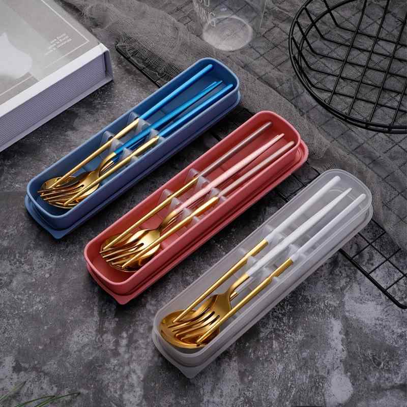 カトラリーセット 410ステンレス鋼 ポルトガル風 スプーン フォーク 箸 3点セット 携帯用 学生用 旅行 ..