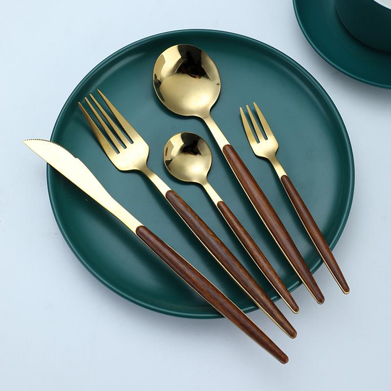 カトラリー ステンレス製 ナイフ フォーク スプーン ポルトガル風 木目調 高級感 ゴールド シルバー ホ..