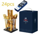 カトラリーセット ステンレス製 24点セット 洋食 ステーキ ナイフ フォーク スプーン ティースプーン 日常使い ギフト 高級感 シンプル シルバー ゴールド...