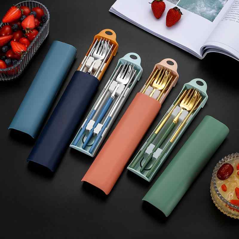 カトラリーセット 食器 学生用 316L ステンレス製 箸 フォーク スプーン 収納ケース付き 携帯 持ち運び 旅行 アウトドア 一人用 モダン シンプル おし...