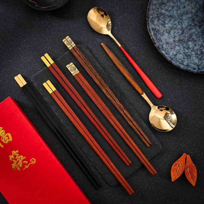 箸 木製 紅檀 黒檀 鶏翅木 取り分けカトラリー セット ギフト 結婚祝い 新築祝い 記念日 贈答品 高級感 おしゃれ 和風 角型