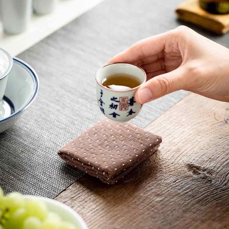茶巾 中華風 刺し子刺繍 高級感 手作り 綿麻 吸水性 茶器 拭き布 ティーマット テーブルクロス インテ..